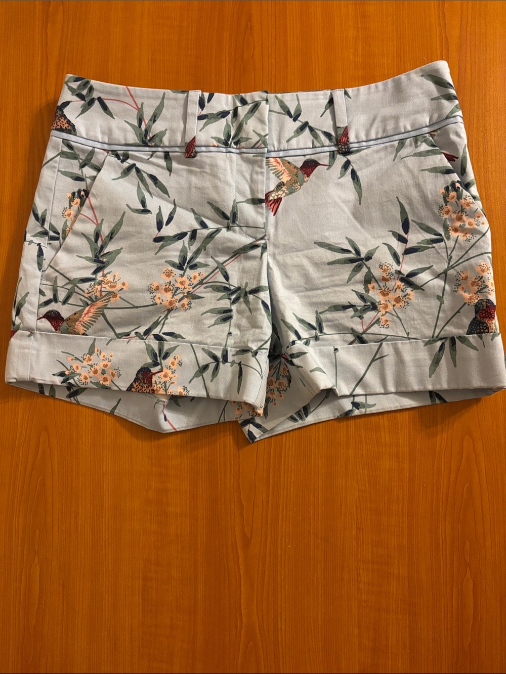 Avenue Light Blue Floral & Hummingbird Cuffed Shorts